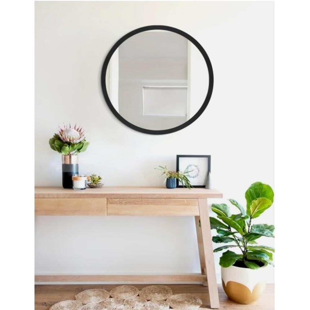JJUUYOU 16” Round Wall Mirror Black Wood Frame Farmhouse New Open Box - Picture 5 of 5